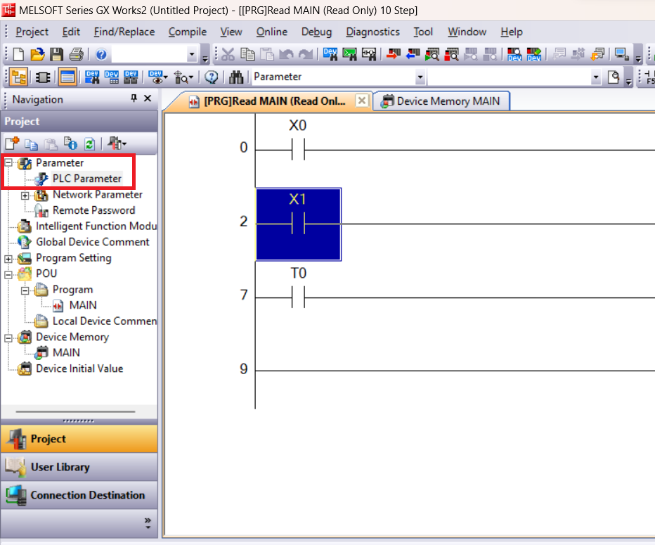 change plc parameter of Mitsubishi PLC in GX works 2